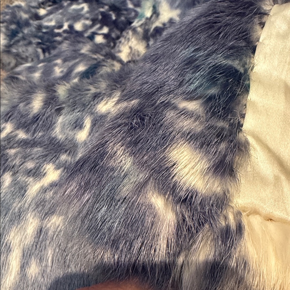 Women's Blue Real Rabbit Fur Coat - Picture 13 of 14